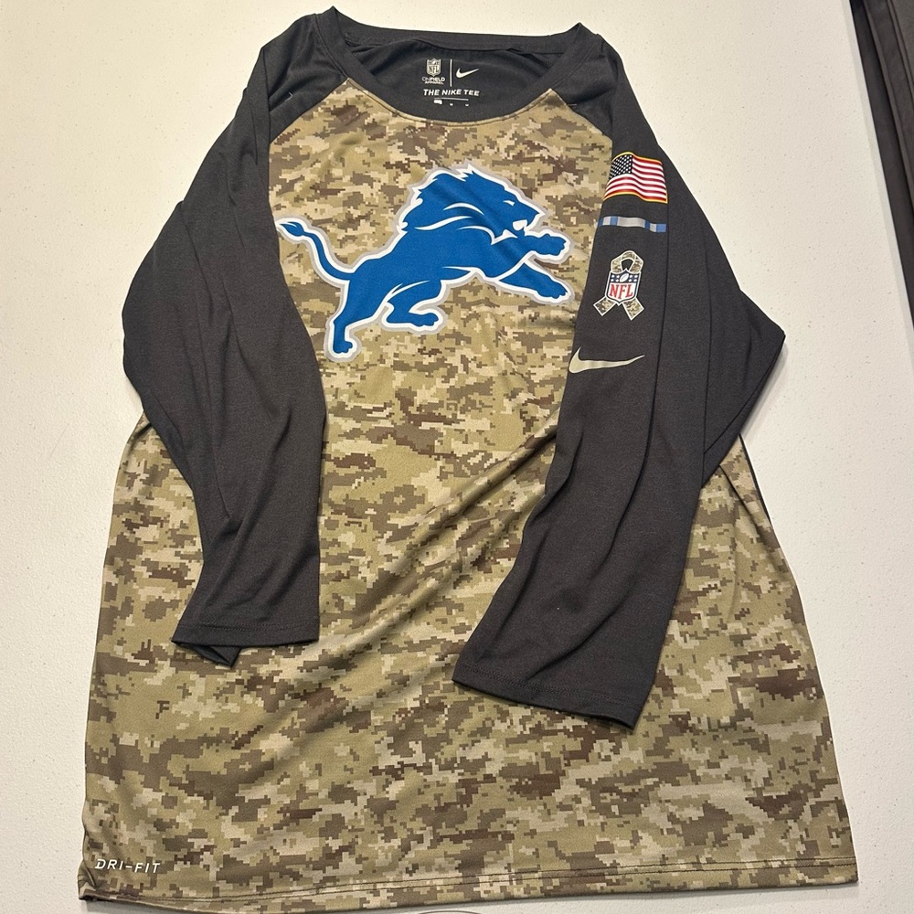 Nike Detroit Lions Dry Fit Salute To Service Camo On Field Long Sleeve Tee